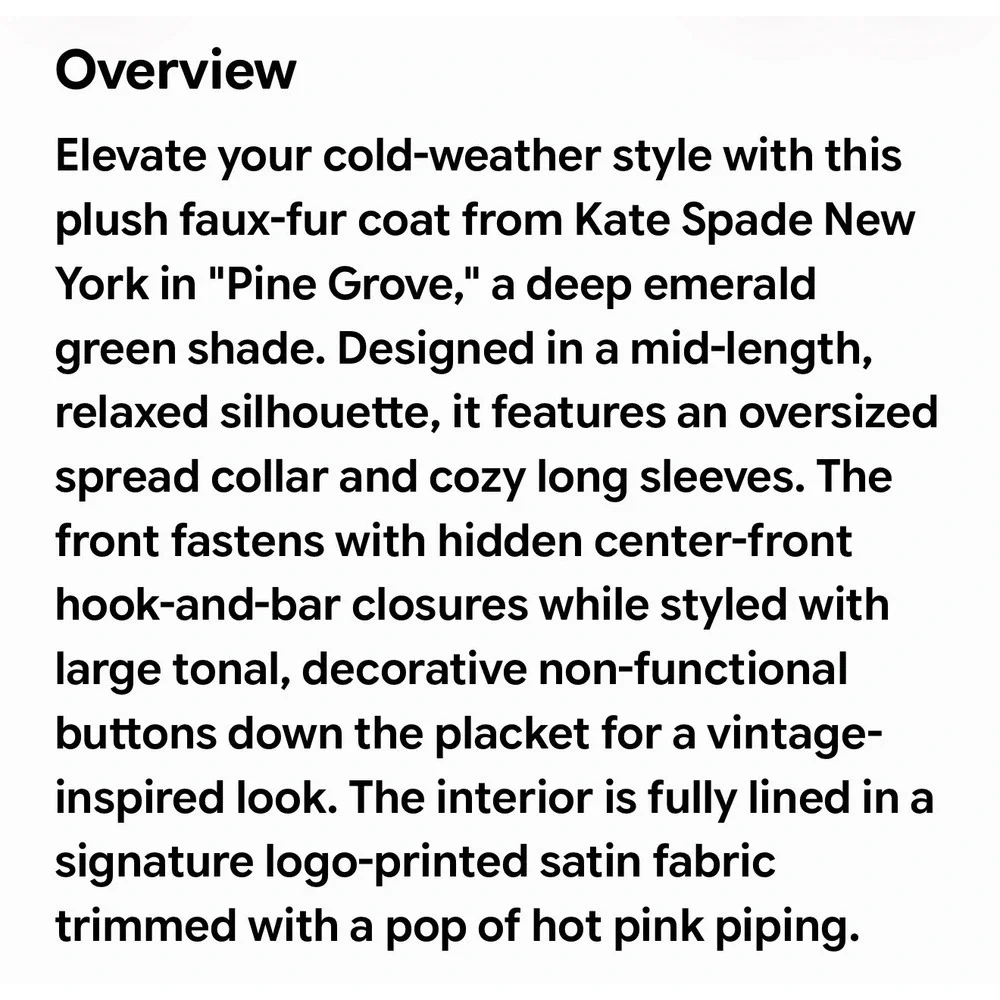 Kate Spade Pine Grove Plush Sz M Faux Fur Jacket Emerald Green Coat K9747 NEW